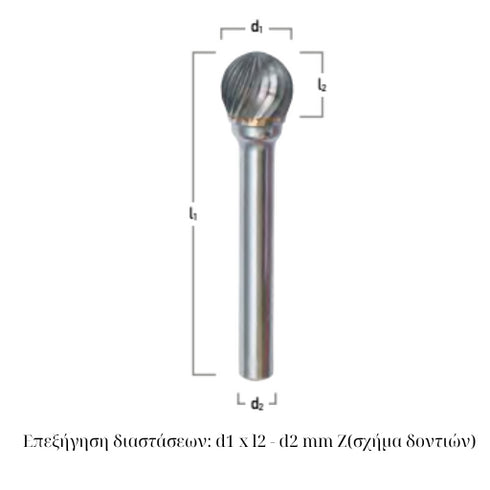 Rotary Carbide File Ball (Shape KUD) Dimensions